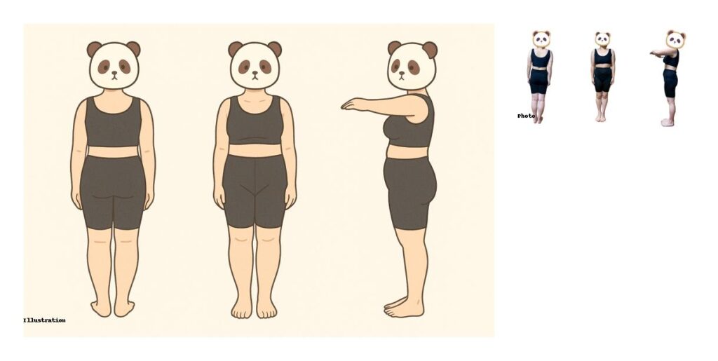 ダイエット記録の全身写真(週1ビフォーアフター・体型変化)