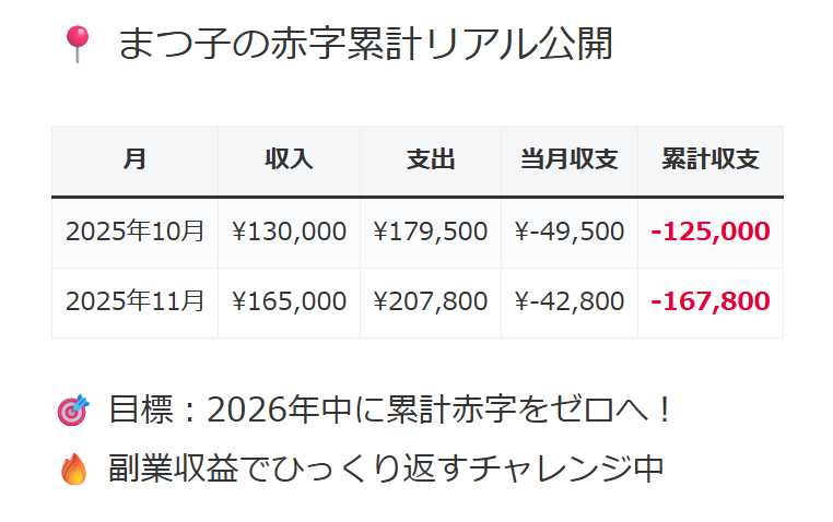 松子の赤字累計リアル公開