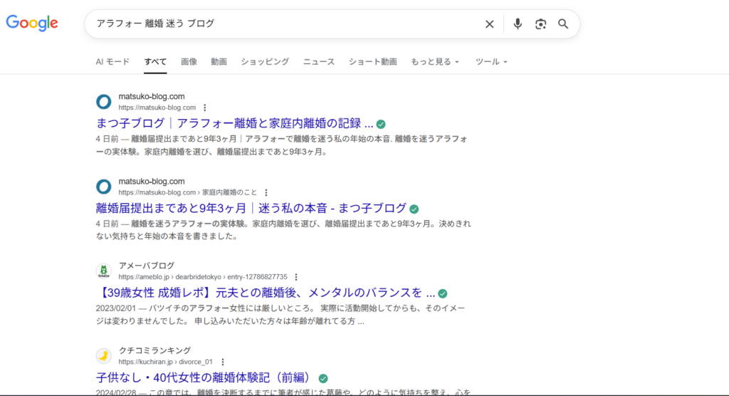 アラフォー 離婚 迷う ブログでGoogle検索1位になった画面